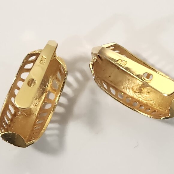 VTG Tested* 14K Solid Gold Geometric Diamond Cut latch Back Stud Earrings Signed - Picture 11 of 16